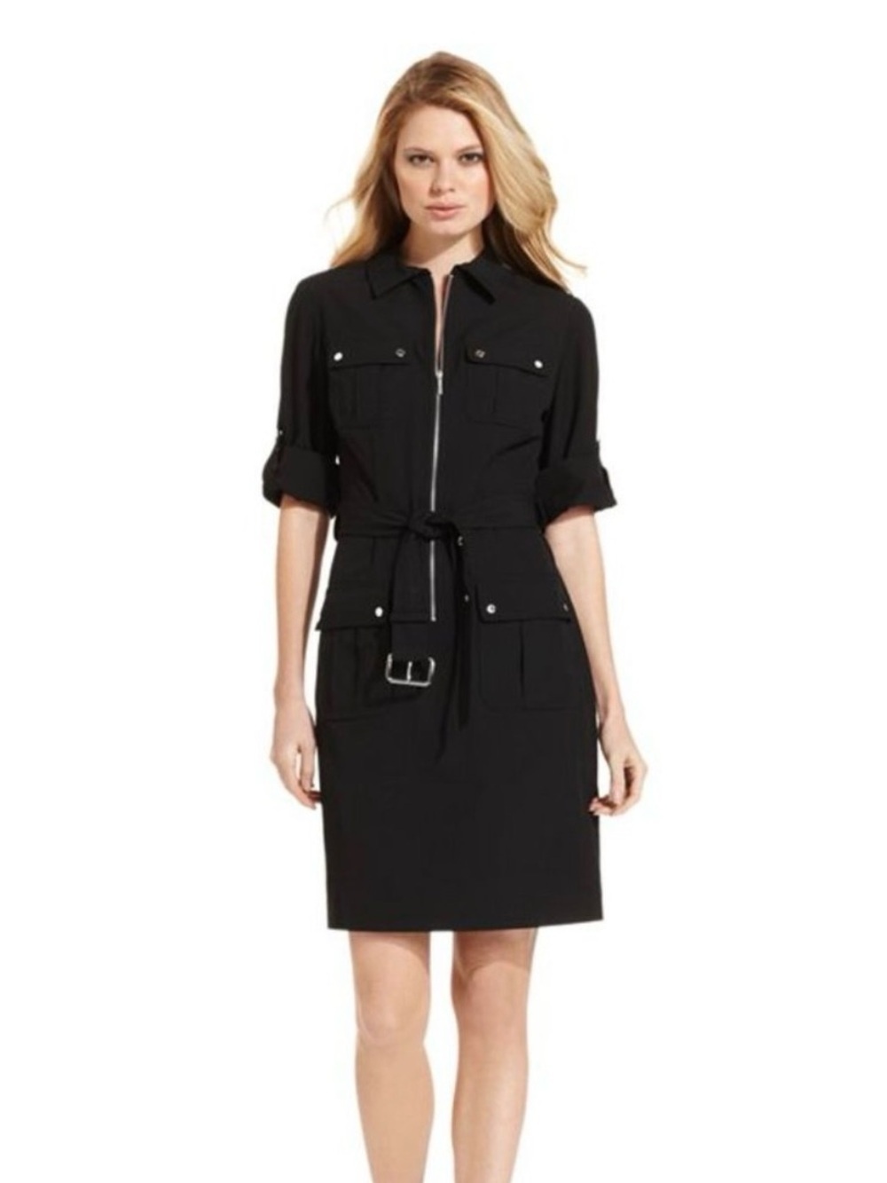 MICHAEL Michael Kors Black Utility Shirt-Dress Jacket with Belt
